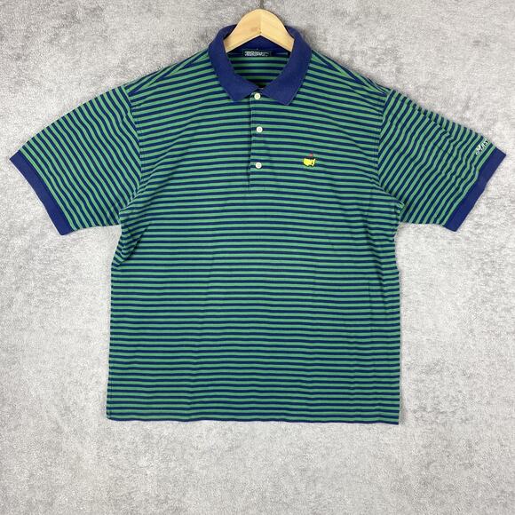 Masters Other - Masters Shirt Mens Large Blue Green Striped PGA Golf Polo Augusta Logo